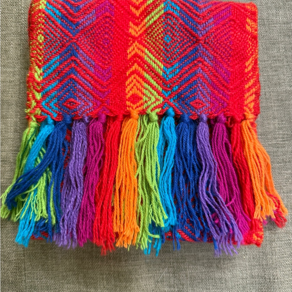 Vibrant Multicolor Fringe Alpaca Scarf - Picture 7 of 10